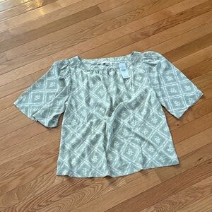 LOFT Light Green Geometric Print Blouse